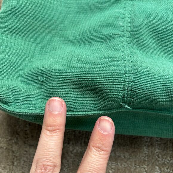 Fossil Fabric Top Clasp Purse Bag Green Pouch Wooden Handle VTG Boho Y2K - Picture 9 of 12